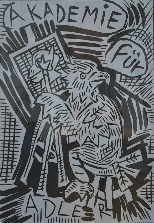 Immendorff, Jörg, Akademie für Adler, 30 x 21cm, Linolschnitt