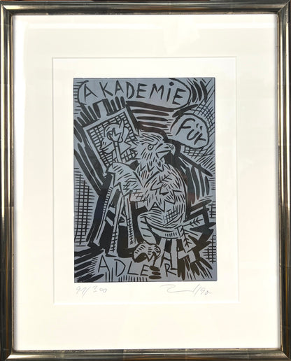 Immendorff, Jörg, Akademie für Adler, 30 x 21cm, Linolschnitt