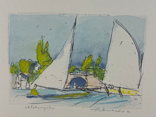 Werkmeister, Wolfgang, Alstersegeln, 9 x 13cm, Farbradierung