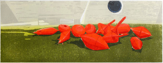 Nesterova, Anastasyia, Fahrwasser Tonnen, 37 x 77cm, 3/5, Farbholzschnitt, 2020