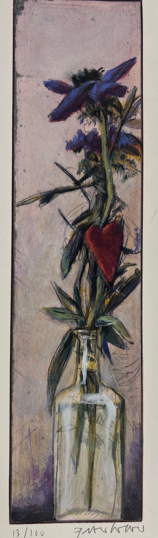 Wever, Peter, Anemone mit Herz, 39,9 x 10cm, 13/100, Radierung