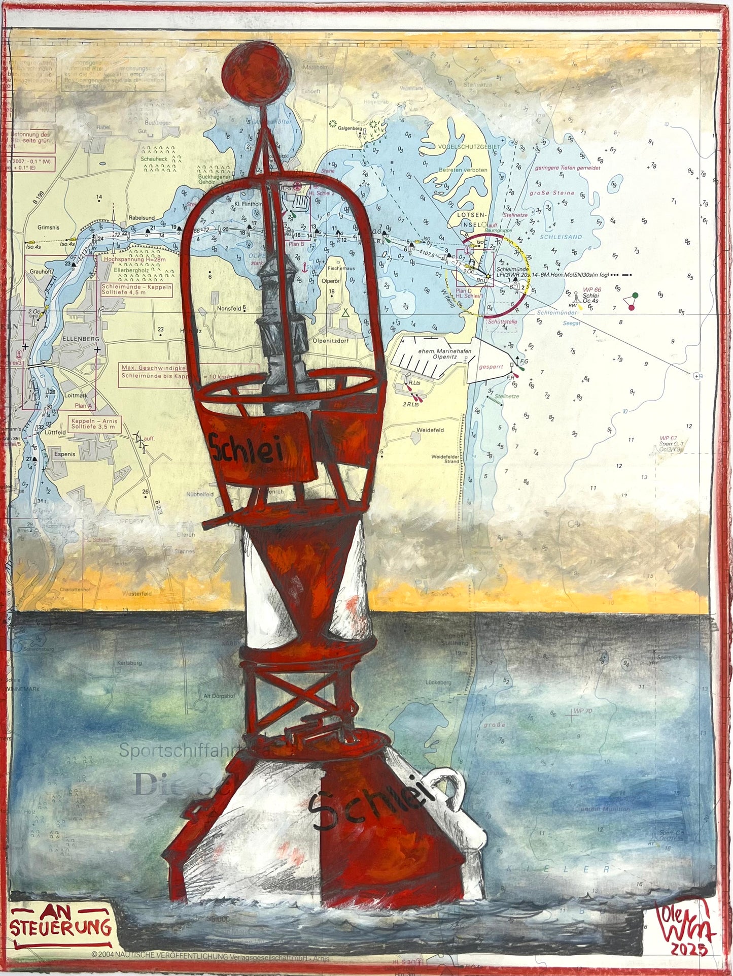 West, Ole, Ansteuerung, 40x30, Mischtechnik, 2025