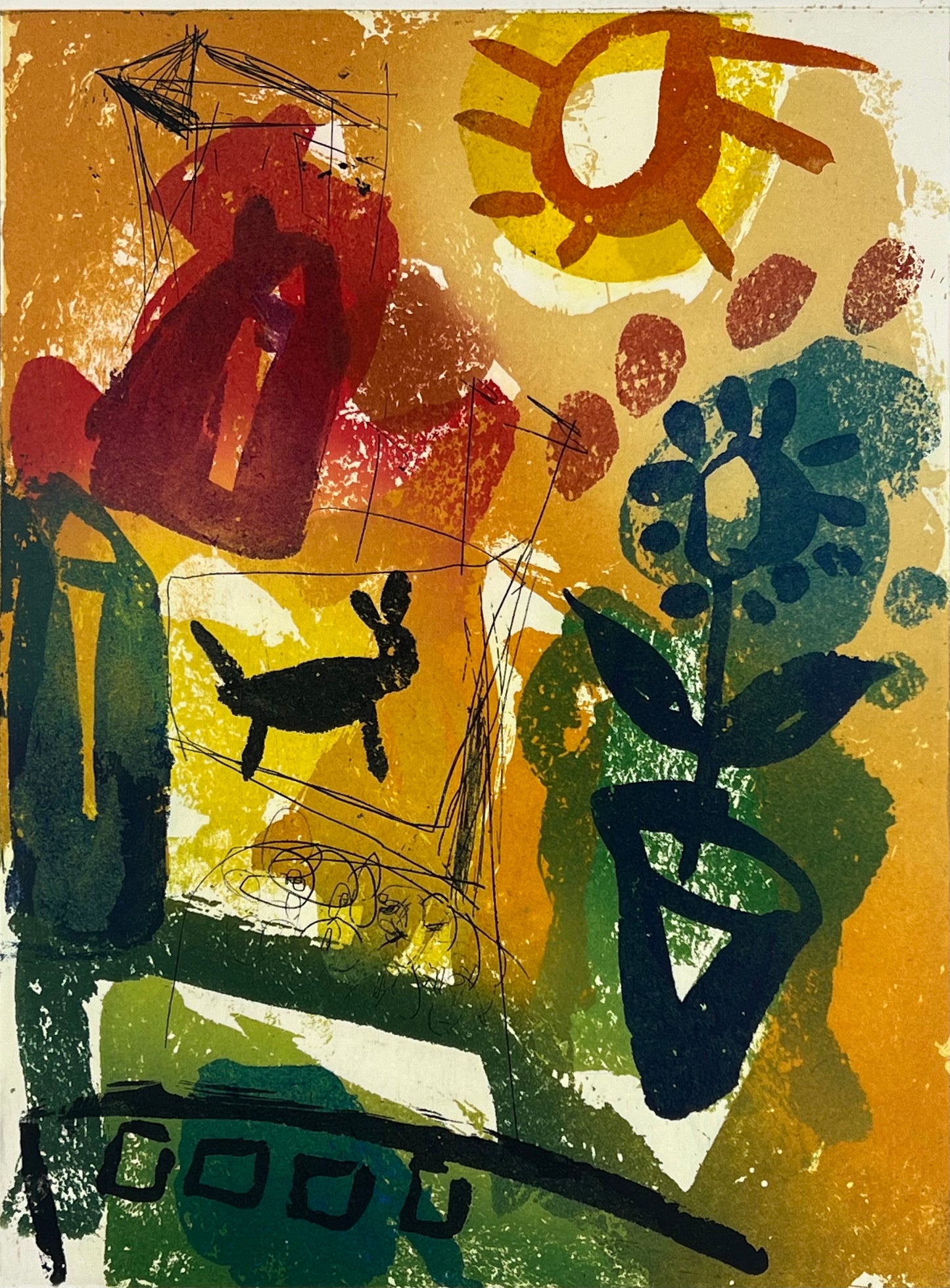 Ardi, Hector, Großer Garten mit Hase, 32 x 24cm, Farbradierung