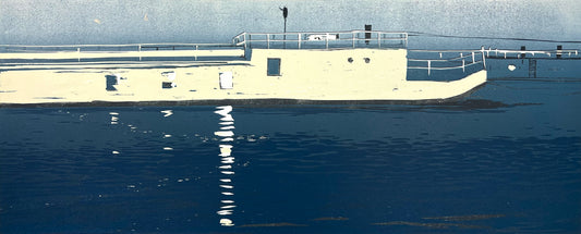 Nesterova, Anastasiya, Ausflugsdampfer,  37 x 77cm, 4/5, Farbholzschnitt, 2020