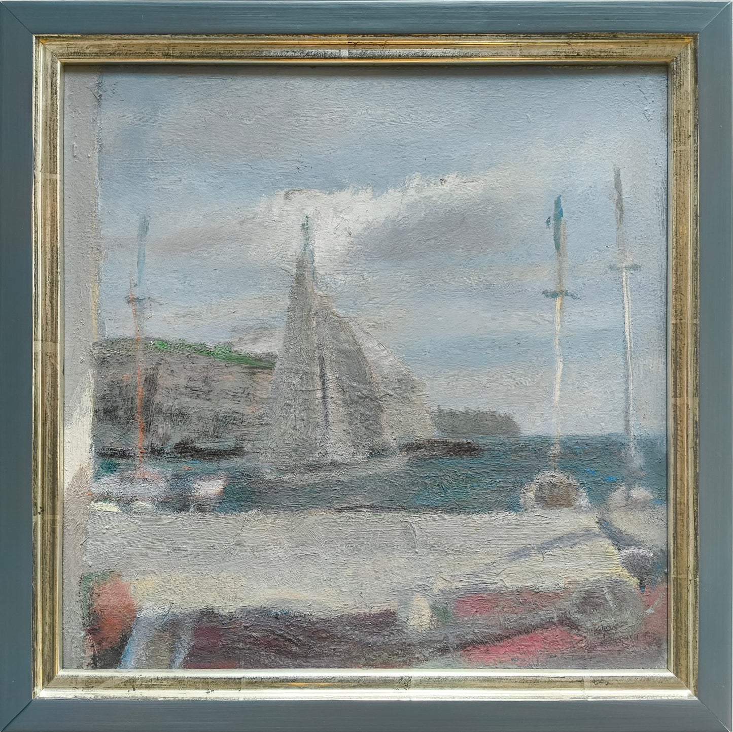 Feyen, Harald, Auslaufendes Schiff, 32 x 31cm, Ölgemälde