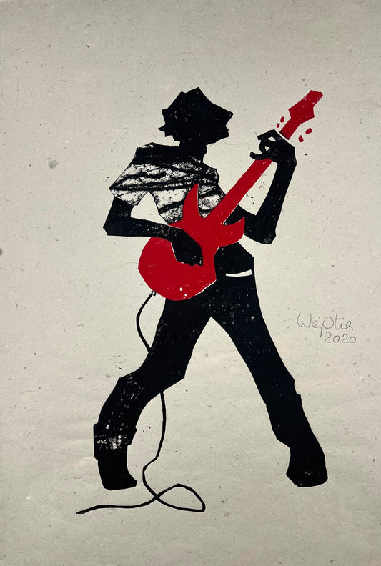 Weiss, Karina, Bassist II, E-Bass, 83 x 55cm, Holzschnitt