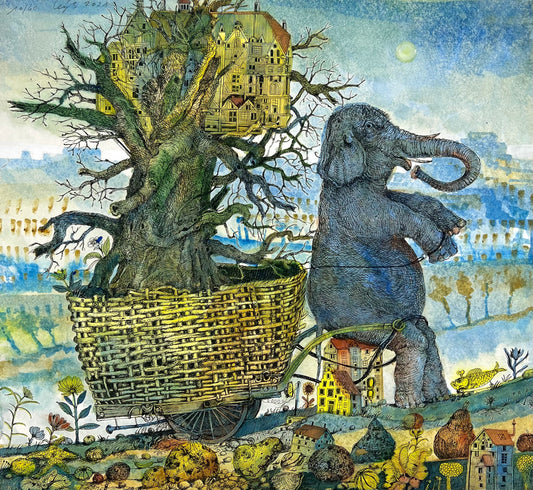 Leiß, Hans Ruprecht, Baumhaus, 38,7 x 42cm, 10/60, Farbstift, Gouache, Litho, 2021