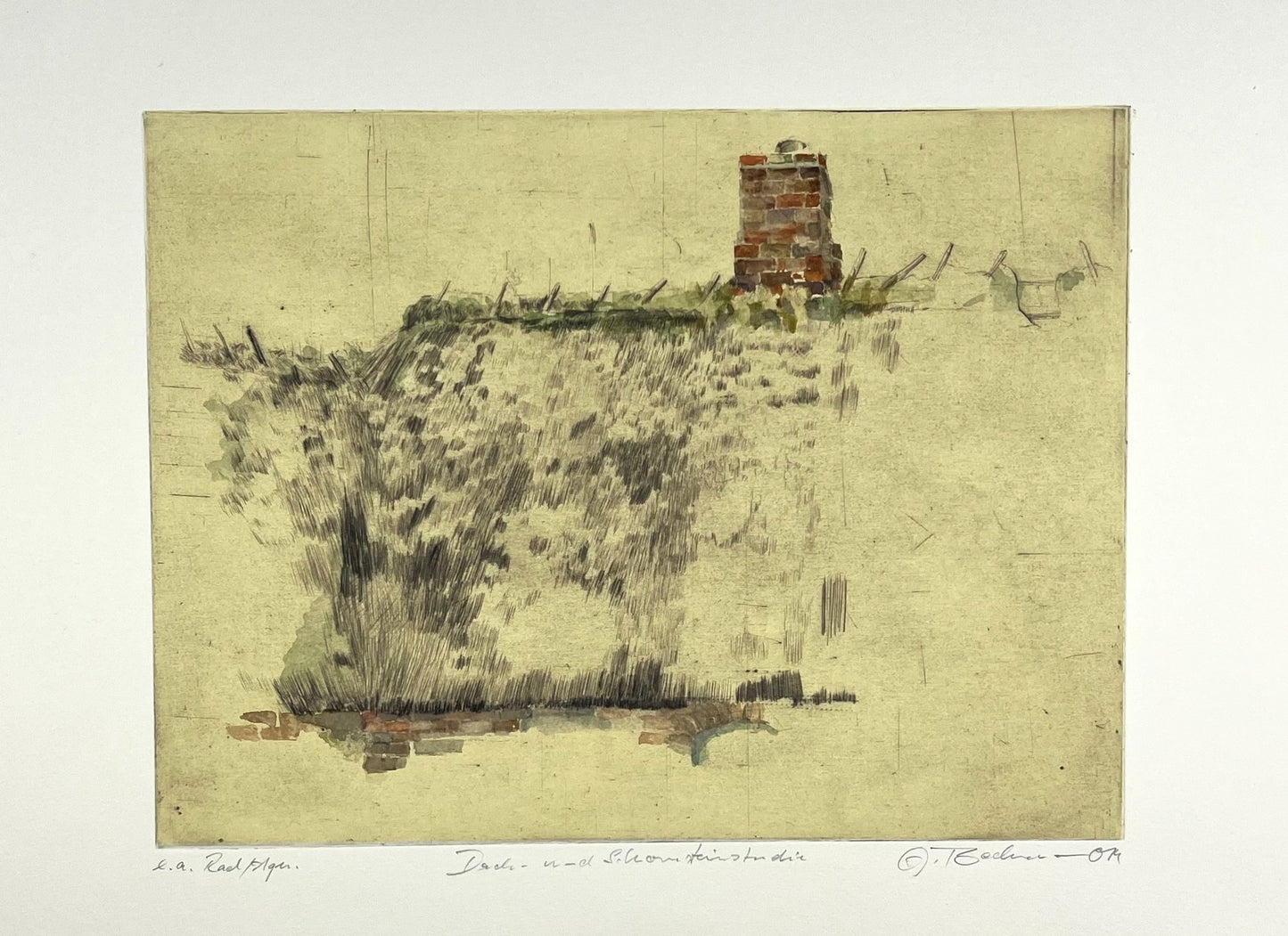 Beckmann, Otto, Dach- und Schornsteinstudie, 24,7 x 32,9cm, e.a., Radierung