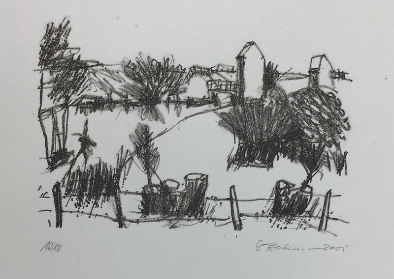 Beckmann, Otto, Landschaft am Fluß, 17 x 12cm, Lithografie