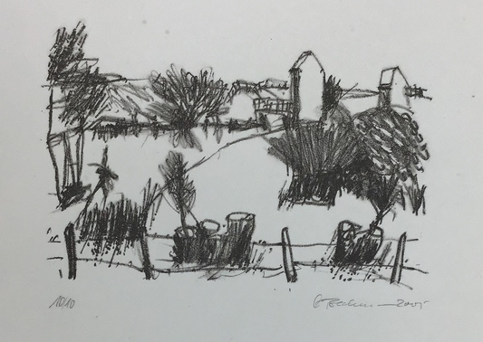 Beckmann, Otto, Landschaft am Fluß, 17 x 12cm, Lithografie