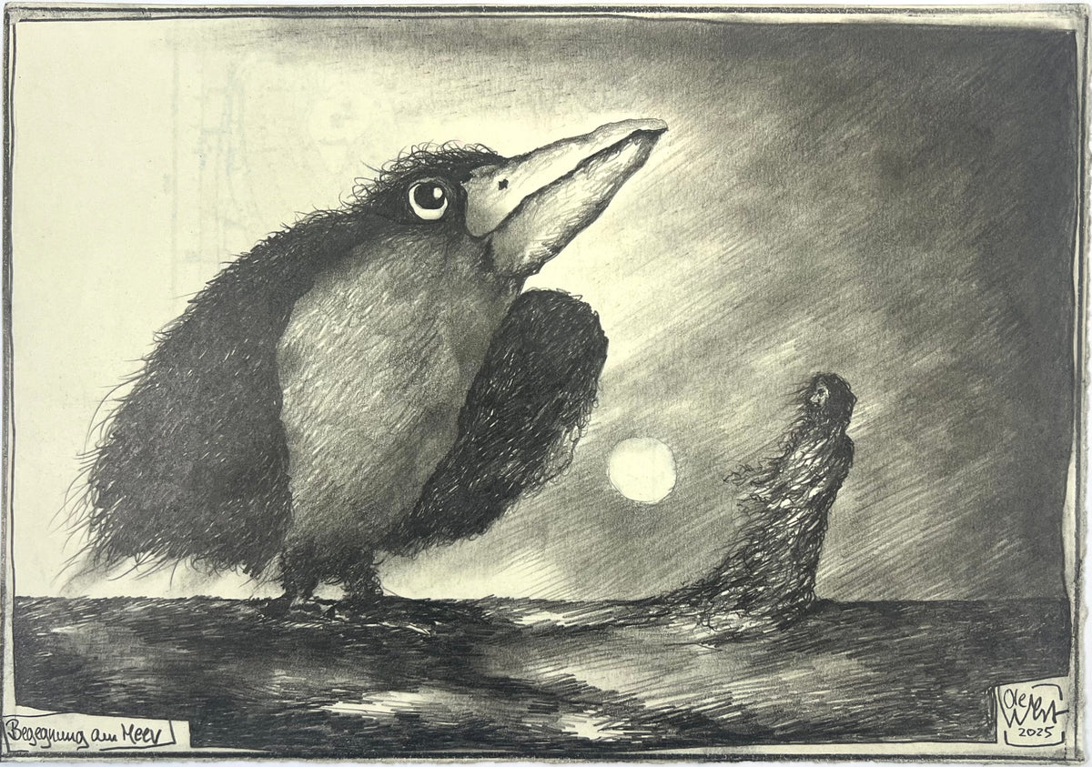West, Ole, Begegnung am Meer, 21 x 30cm, Zeichnung, 2025