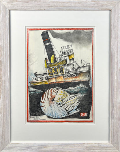 West, Ole, Bewegte See über Nautilus, 29,7 x 21cm, Mischtechnik