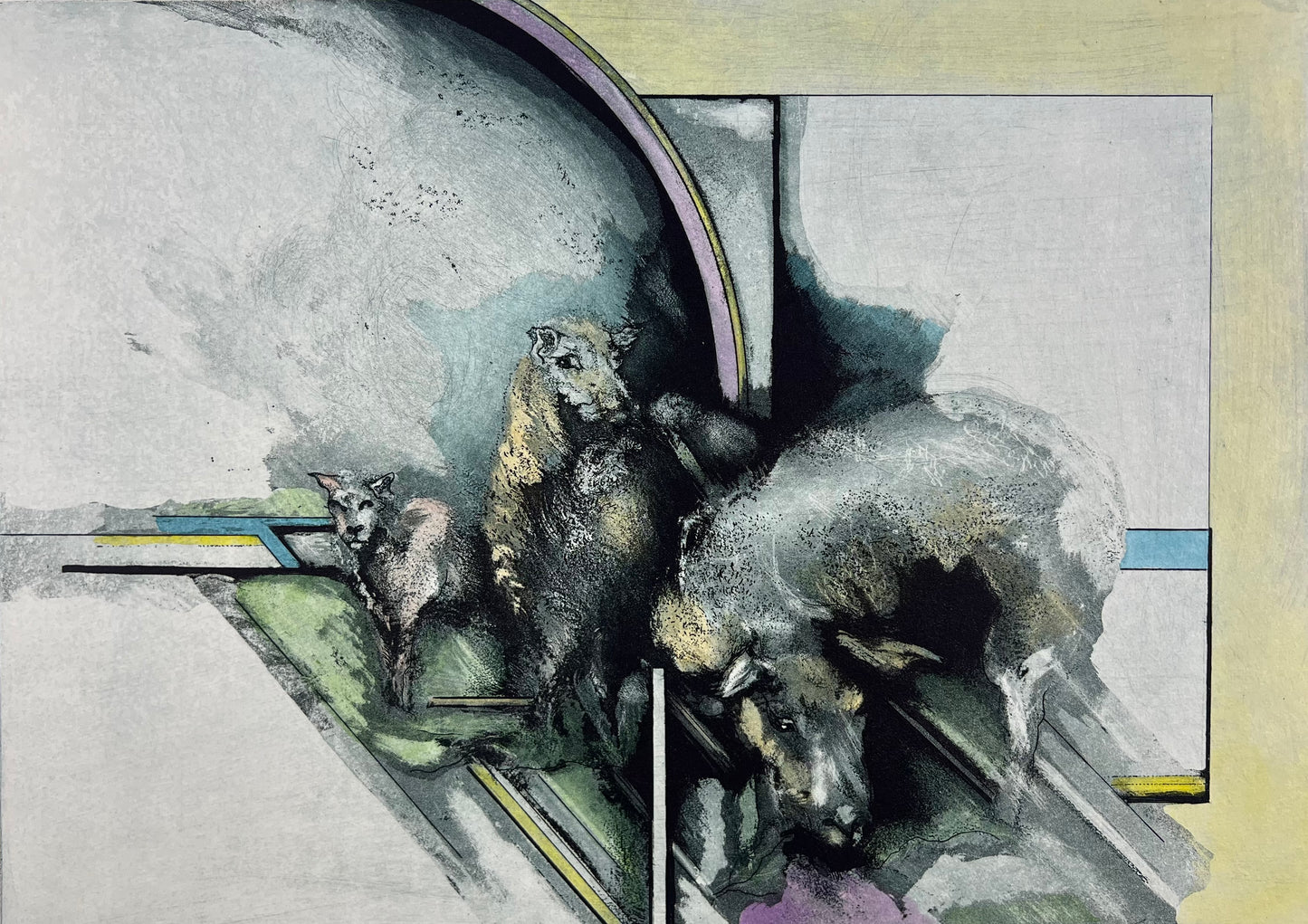 Bianga, Carl, Koog (Schafe), 39 x 56cm, Farbradierung