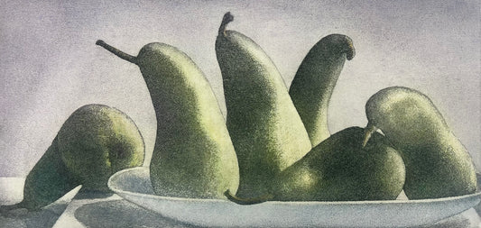 Wieland, Karl, 6 Birnen, Birnengesellschaft, 22 x 46cm, 12/35, Farbradierung, 2004