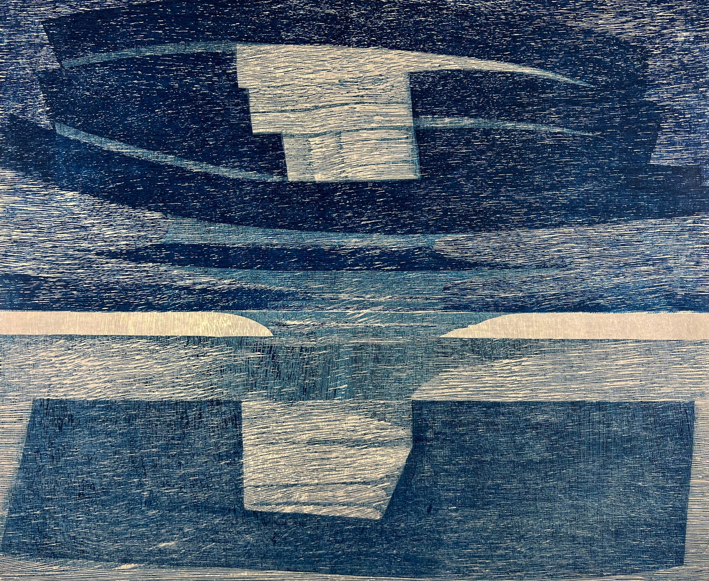 Hermanns, Gerhard, Blaue Stille, 47 x 57cm, XV/XX, Holzschnitt, 1970