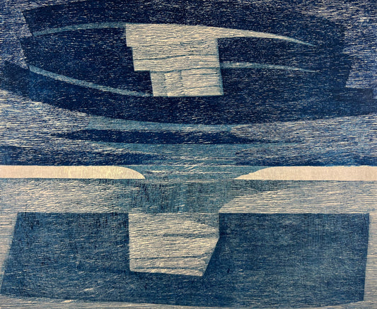 Hermanns, Gerhard, Blaue Stille, 47 x 57cm, XV/XX, Holzschnitt, 1970