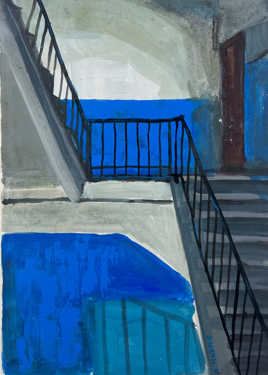 Tchepets, Anja, Blaue Treppe 2, 42 x 30cm, Mischtechnik auf Papier
