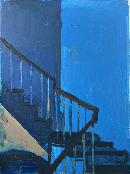 Tchepets, Anja, Blaue Treppe, 30 x 40cm, Öl auf Leinwand