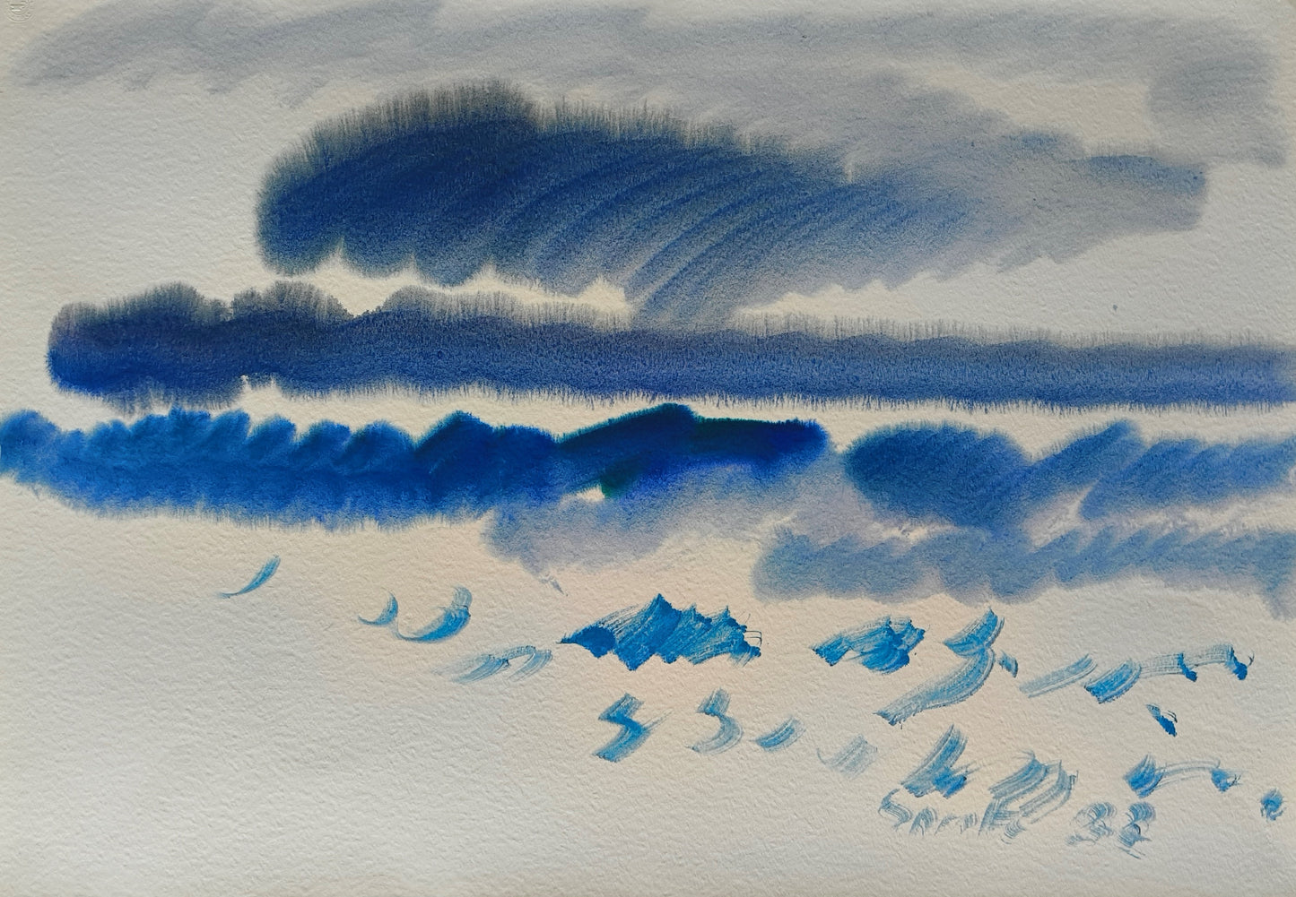 Sprotte, Siegward, Blaue Brandung, Gouache auf Schoeller Parole, 51 x 71,8 cm