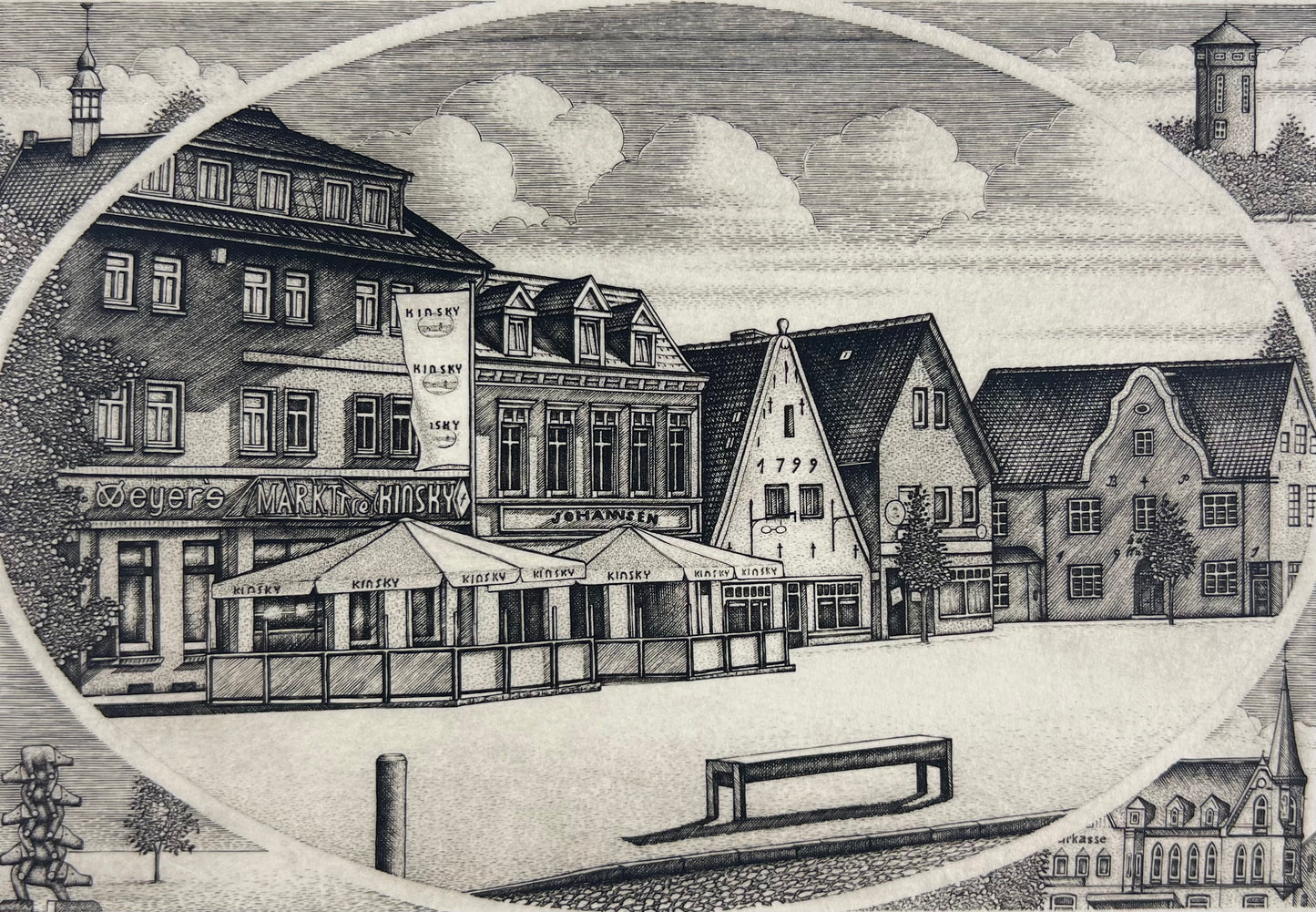 Froese, Peter, Bredstedt Markt, 15 x 19cm, 114/150, Kupferstich