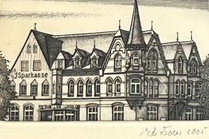 Froese, Peter, Bredstedter Sparkasse, 9 x 12cm, Kupferstich