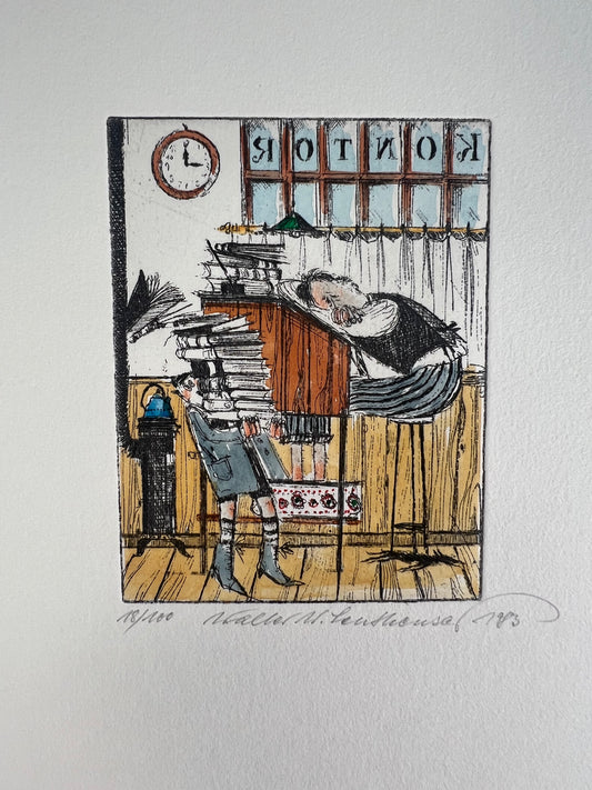 Leutheuser,  Walter W., Buchhalter, 10 x 8cm, 18/100, Radierung, 1983