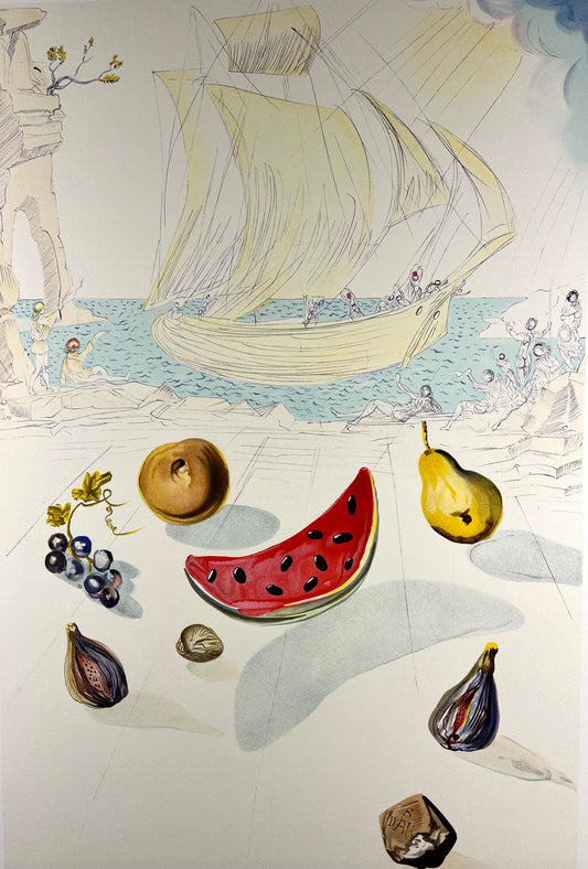 Dalí, Salvador, Schiff und Früchte, 72 x 48cm, Lithografie