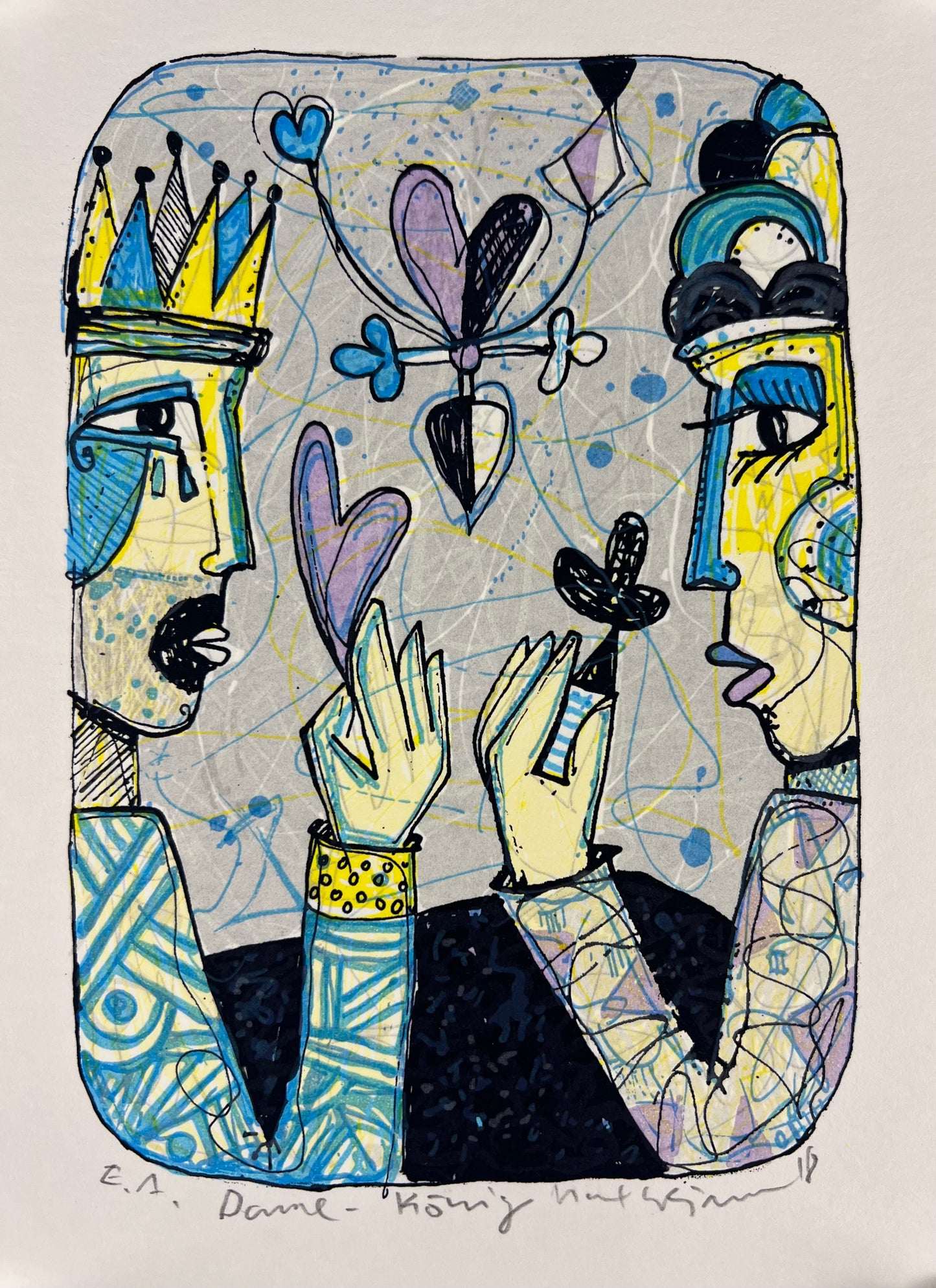 Grimm, Max, Dame-König, 16,3 x 11,5cm, e.a., Siebdruck