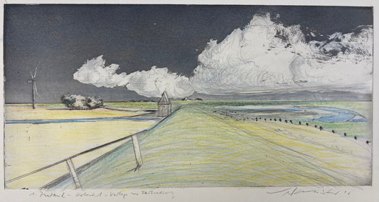 Werkmeister, Wolfgang, Deichlandschaft, 20 x 39,5cm, 2/3, 1. Zustand, Radierung, 1996