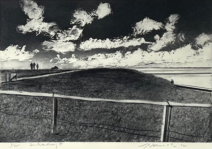Werkmeister, Wolfgang, Deichwanderung III, 38,7 x 57,5cm, 4/85, Westküstenzyklus I, Radierung, 1997 (Kopie)