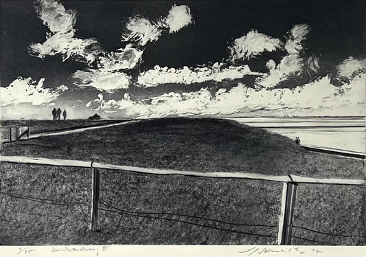 Werkmeister, Wolfgang, Deichwanderung III, 38,7 x 57,5cm, 4/85, Westküstenzyklus I, Radierung, 1997 (Kopie)