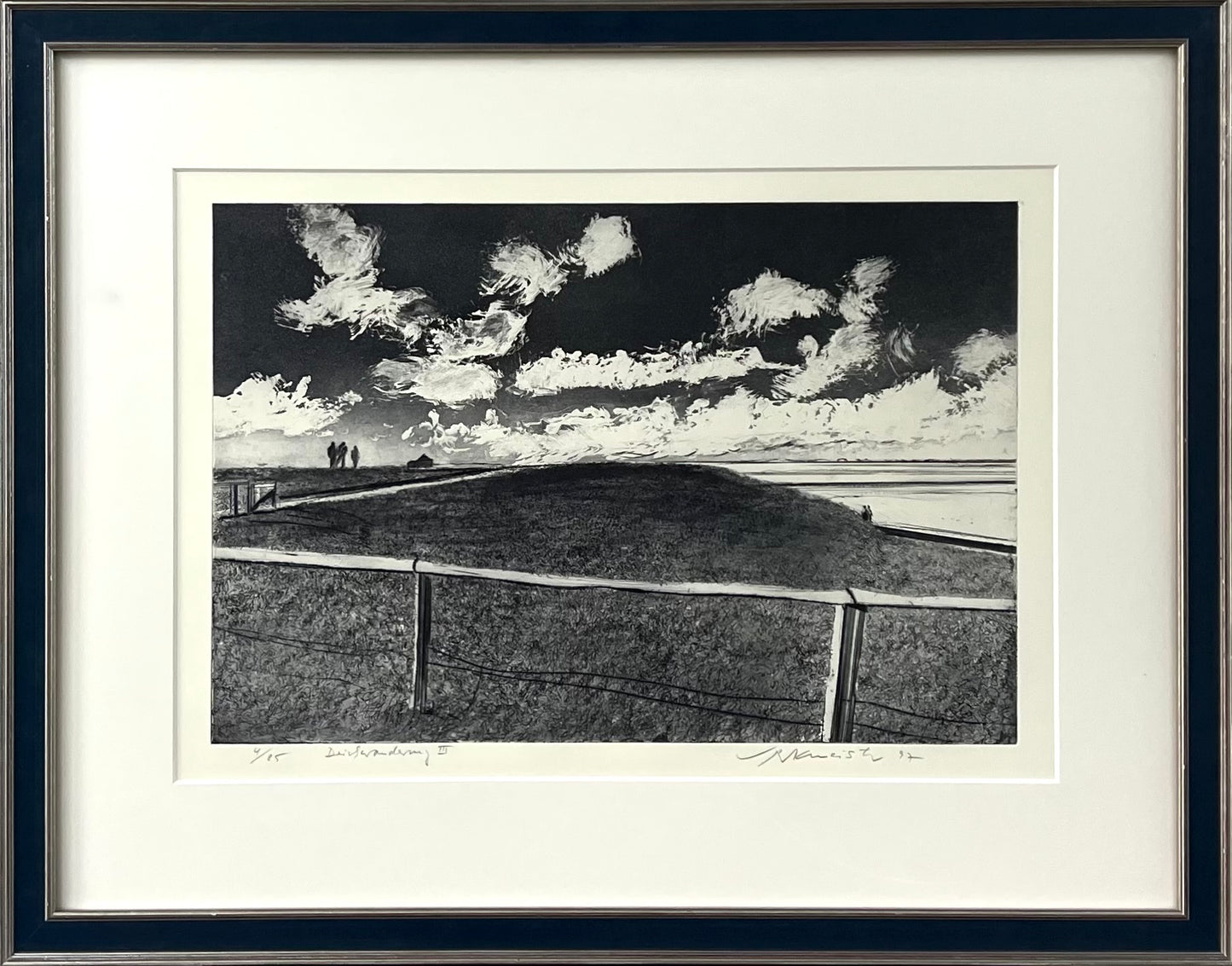 Werkmeister, Wolfgang, Deichwanderung III, 38,7 x 57,5cm, 4/85, Westküstenzyklus I, Radierung, 1997 (Kopie)