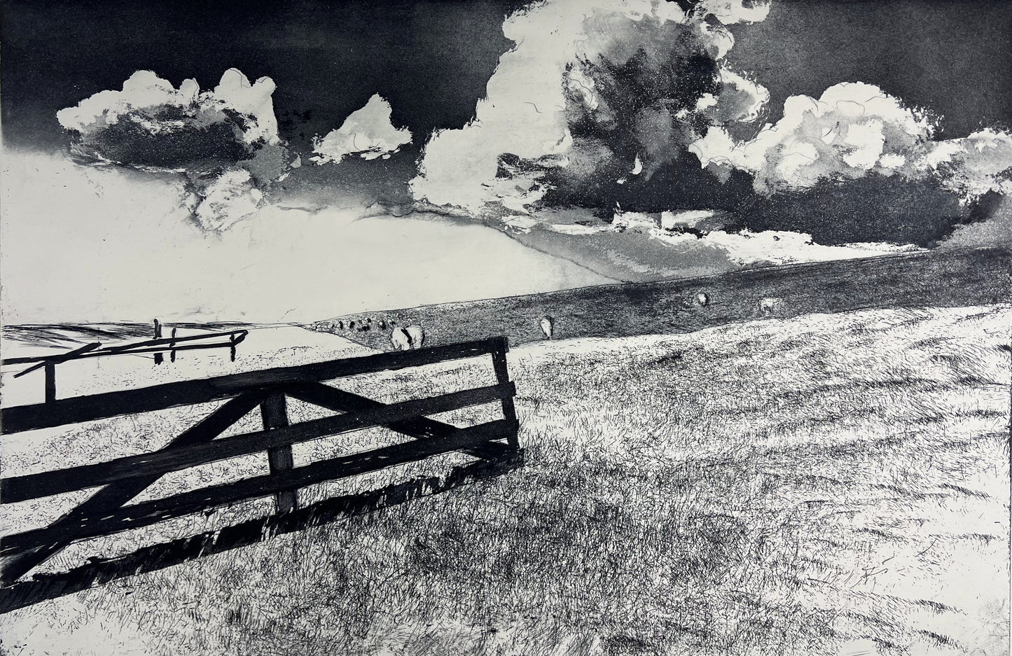 Werkmeister, Wolfgang, Deichwanderung IX, 3/85, 60 x 8cm, Radierung, 2001