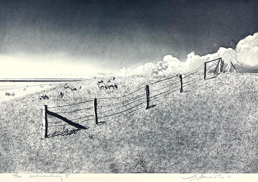Werkmeister, Wolfgang, Deichwanderung V, 38,5 x 57,5cm, 18/85, Westküstenzyklus I, Radierung, 1998