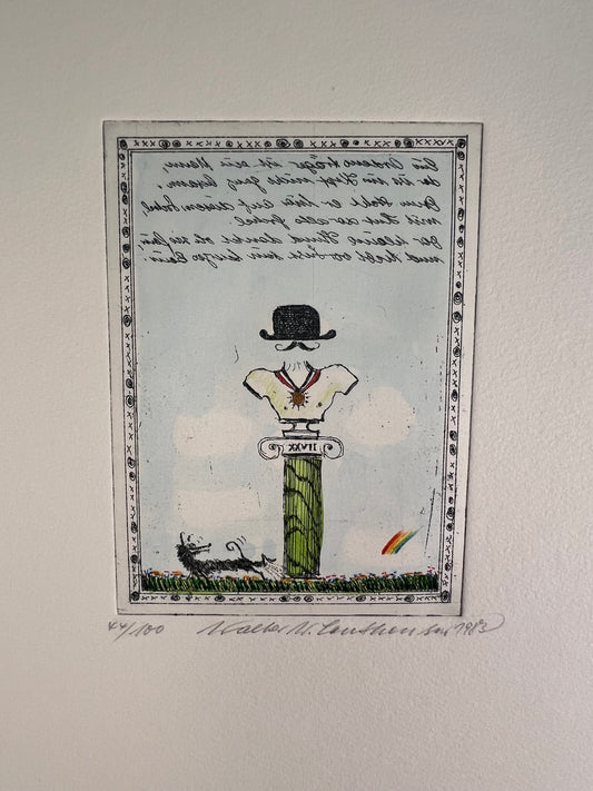 Leutheuser,  Walter W., Denkmal, 11 x 9cm, 44/100, Radierung, 1983