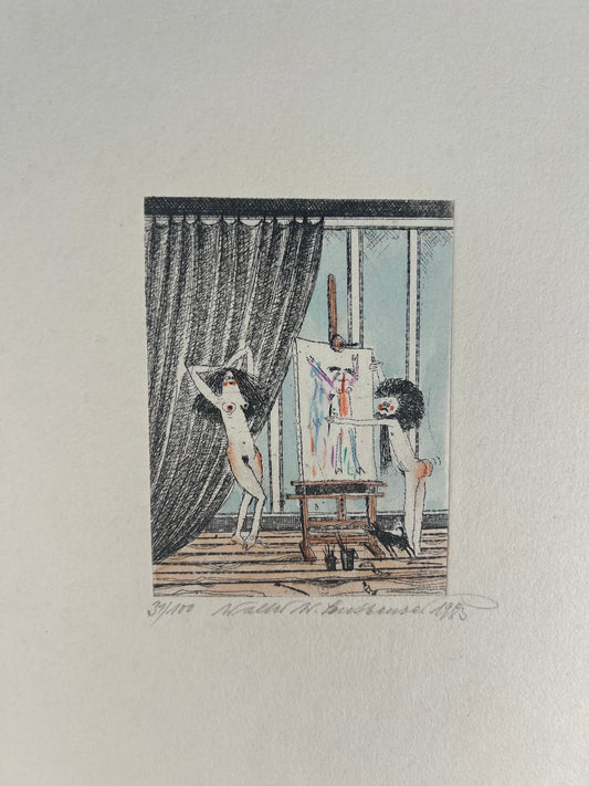 Leutheuser,  Walter W., Der Akt, 11 x 9cm, 31/100, Radierung, 1983