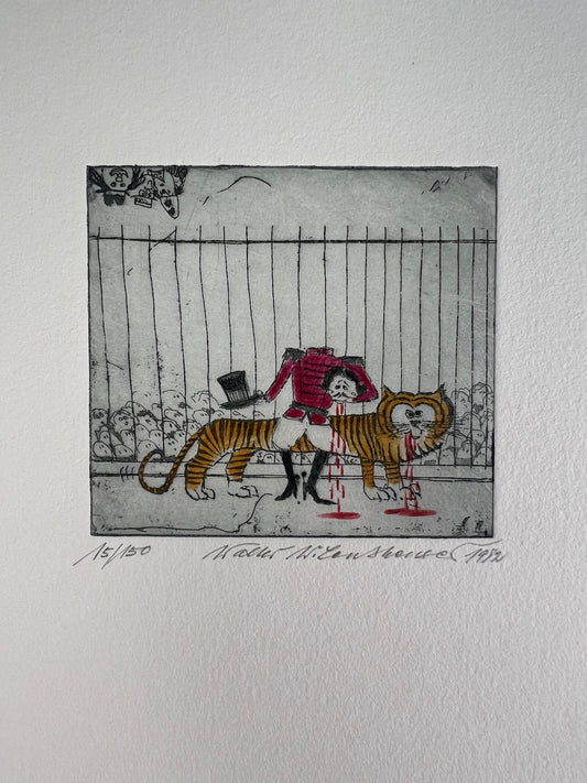 Leutheuser,  Walter W., Der Dompteur, 9 x 9cm, 15/150, Radierung, 1982