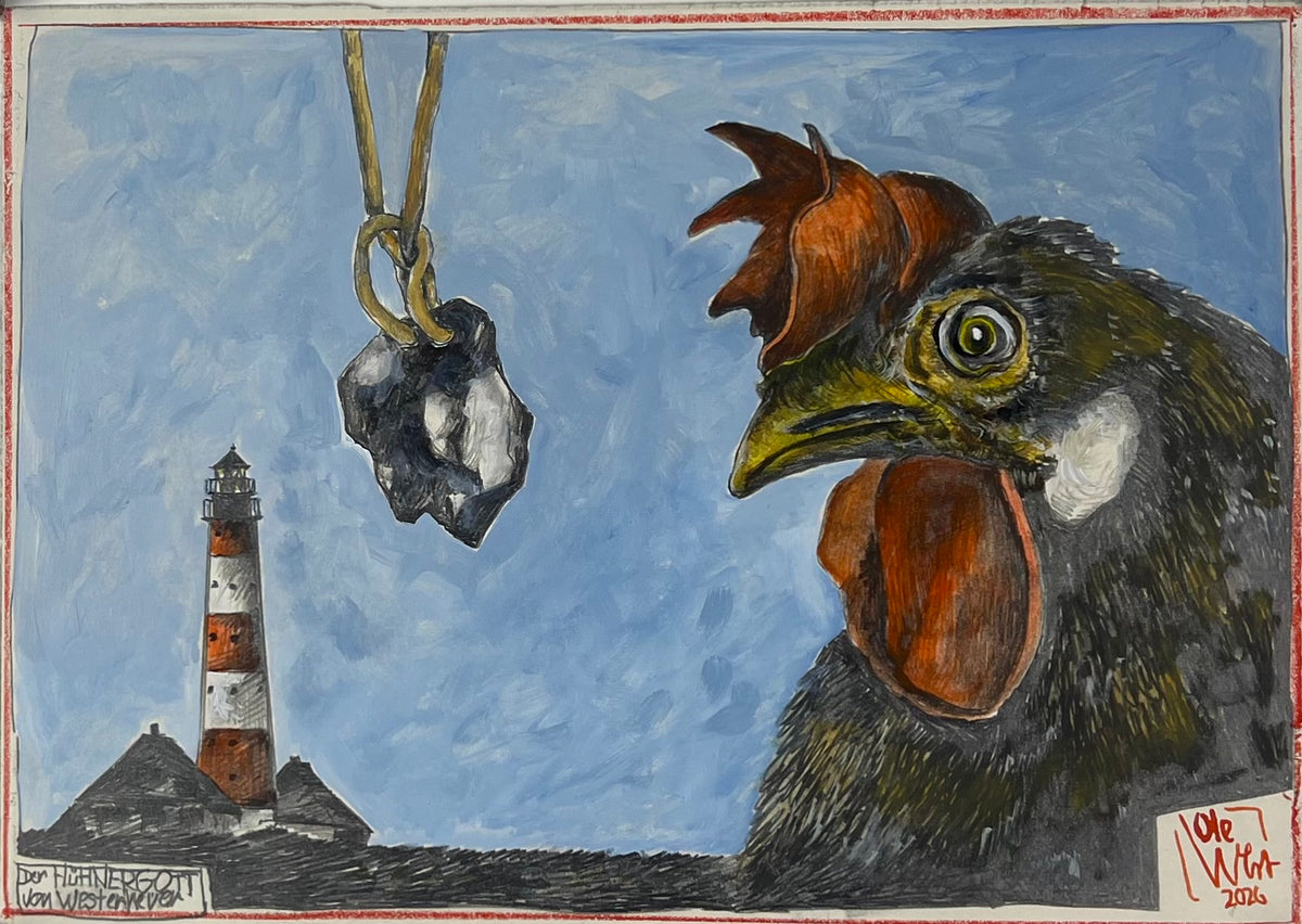 West, Ole, Der Hühnergott von Westerhever, 21 x 29,7cm, col. Zeichnung, 2026