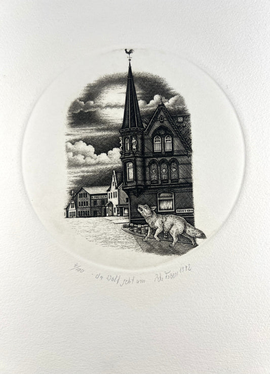 Froese, Peter, Der Wolf geht um, 12,7 x 12,7cm, 4/100, Kupferstich, 1982