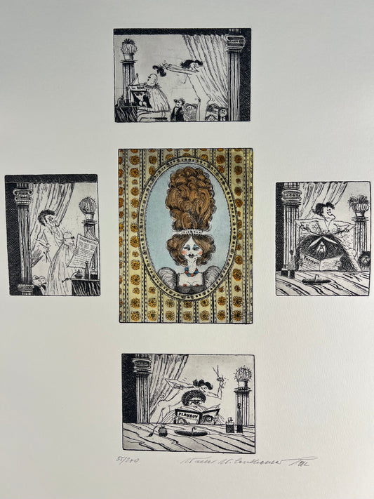 Leutheuser,  Walter W., Der andere Friseursalon, 33 x 29cm, 55/200, Radierung, 1982