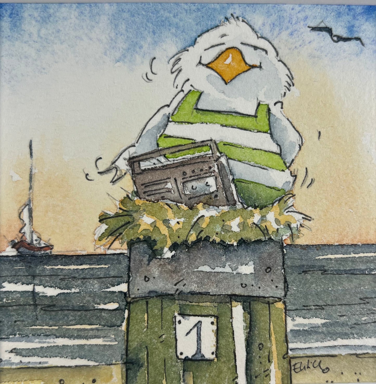 Entrich, Stephanie,Der richtige Sound, 12 x 12cm, Aquarell