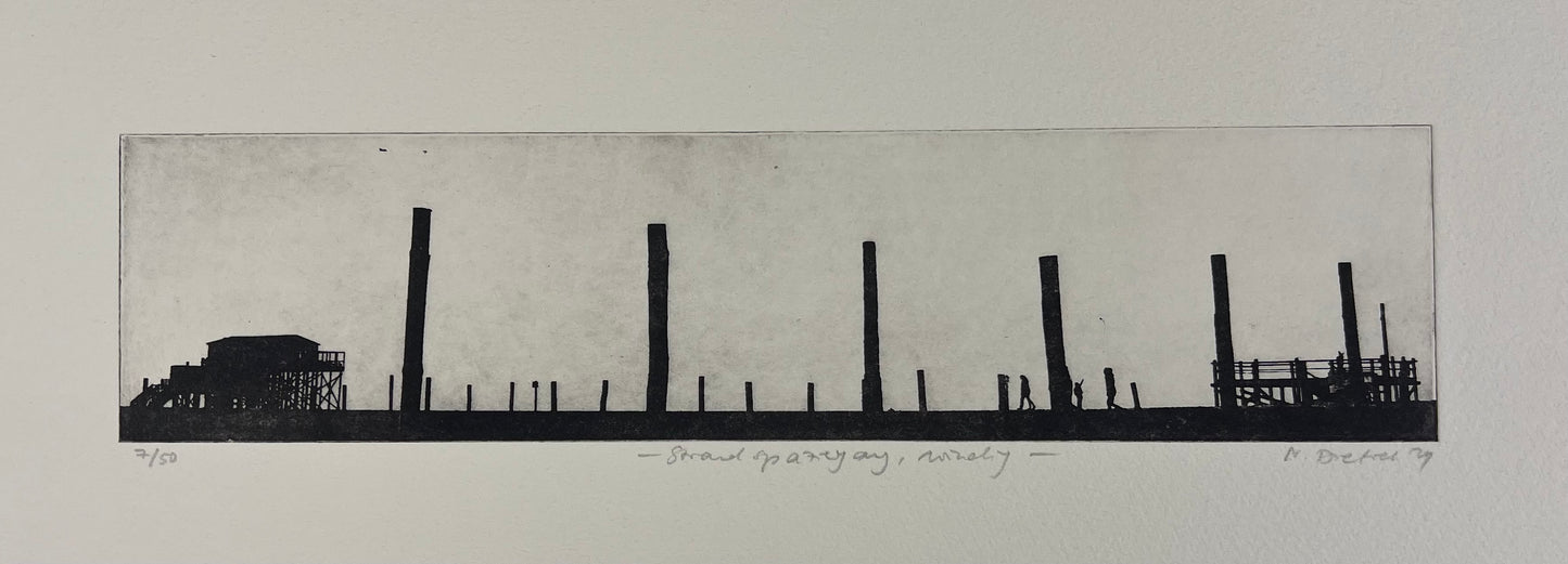 Dietrich, Nadine, Strandspaziergang windig, 7 x 30cm, e.a., Photopolymer Etching