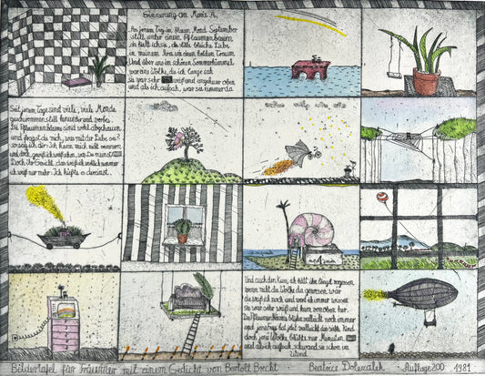 Dolezalek, Beatrice, Bildertafel für Träumer, 1981, 33 x 43cm, Col. Radierung