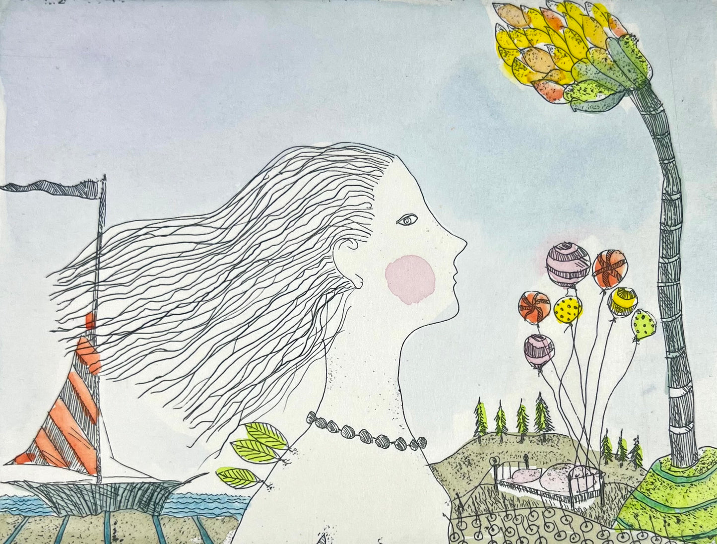 Dolezalek, Beatrice, Engelchen, 1982, 11,3 x 14,3cm, Col. Radierung