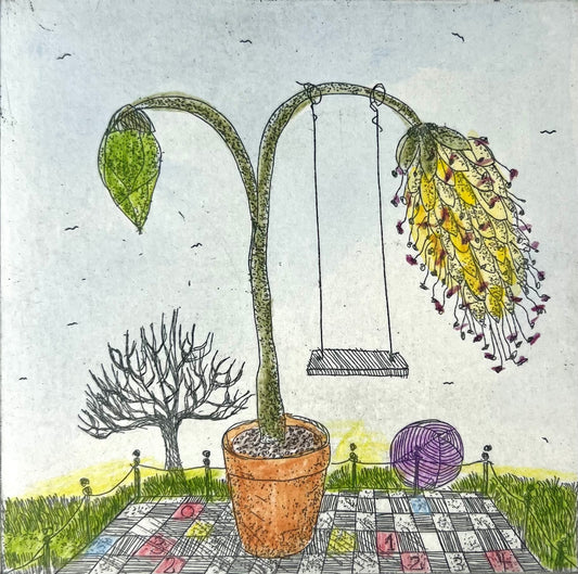 Dolezalek, Beatrice, Spielplatz, 1984, 8,7 x 9cm/ mit Pp., Col. Radierung