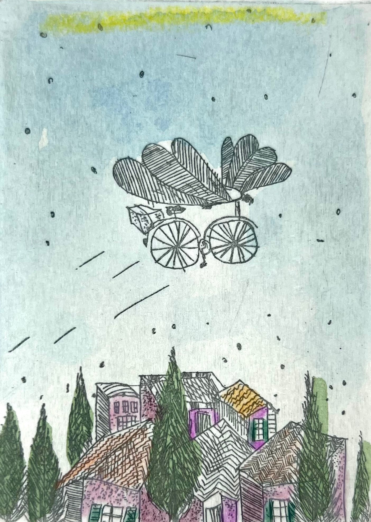 Dolezalek, Beatrice, Geschichten vom Radeln, 1983, 7,5 x 5,5cm/ mit Pp., Col. Radierung