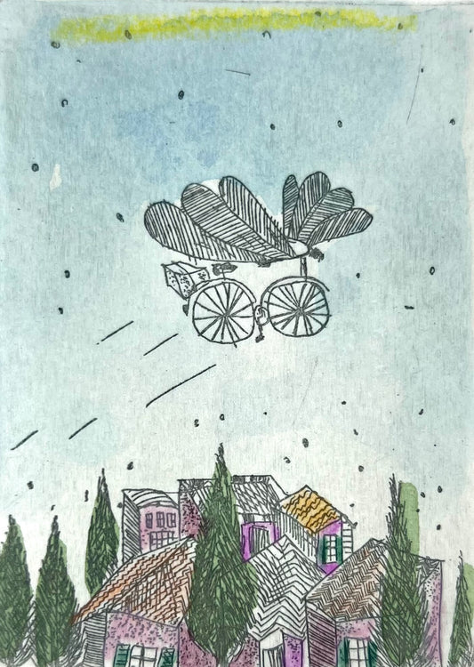 Dolezalek, Beatrice, Geschichten vom Radeln, 1983, 7,5 x 5,5cm/ mit Pp., Col. Radierung