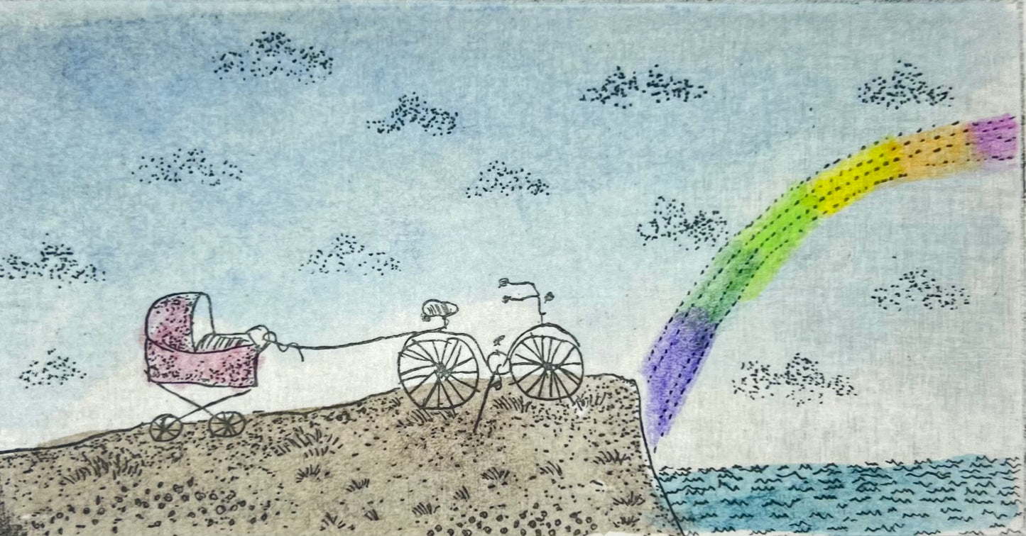 Dolezalek, Beatrice, Geschichten vom Radeln,1983, 4,5 x 8,5cm/ mit Pp., Col. Radierung