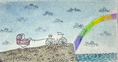 Dolezalek, Beatrice, Geschichten vom Radeln,1983, 4,5 x 8,5cm/ mit Pp., Col. Radierung