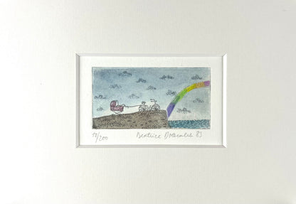 Dolezalek, Beatrice, Geschichten vom Radeln,1983, 4,5 x 8,5cm/ mit Pp., Col. Radierung